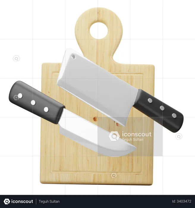 Knives and chopping board  3D Illustration