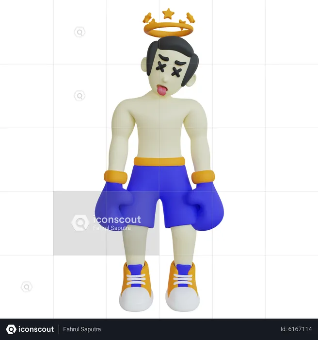 Knocked Out Boxing Athlete  3D Illustration