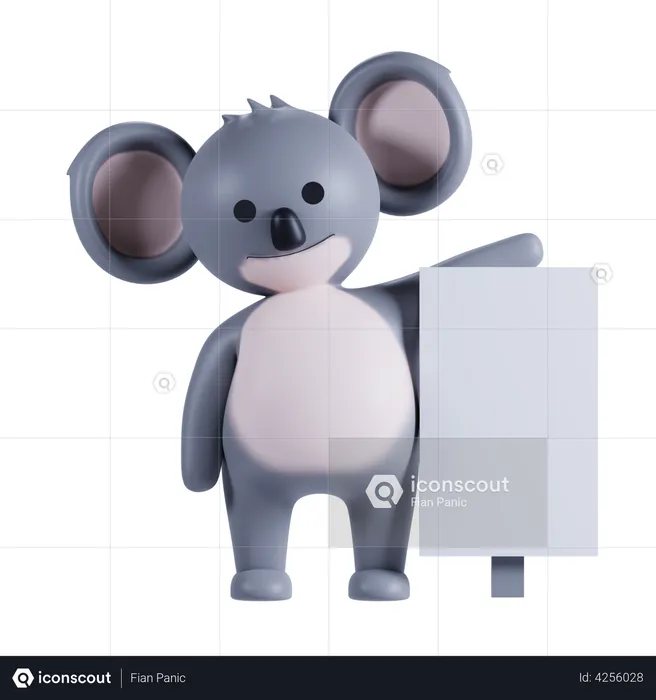 Koala Holding Placard Board  3D Illustration