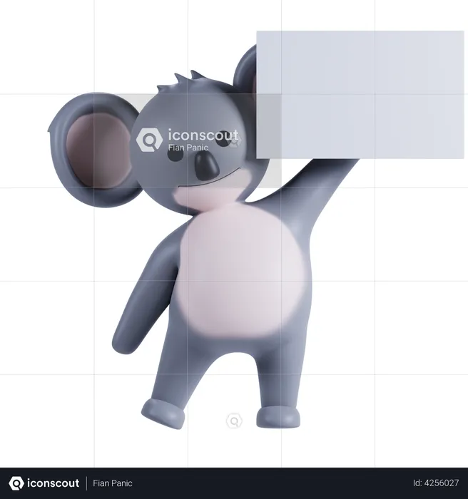 Koala Holding Placard Paper  3D Illustration