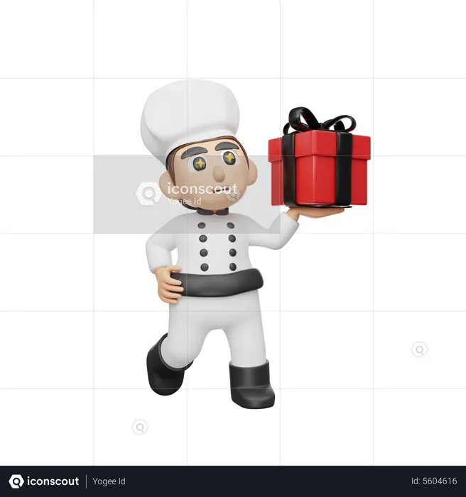 Chef der geschenkbox hält  3D Illustration