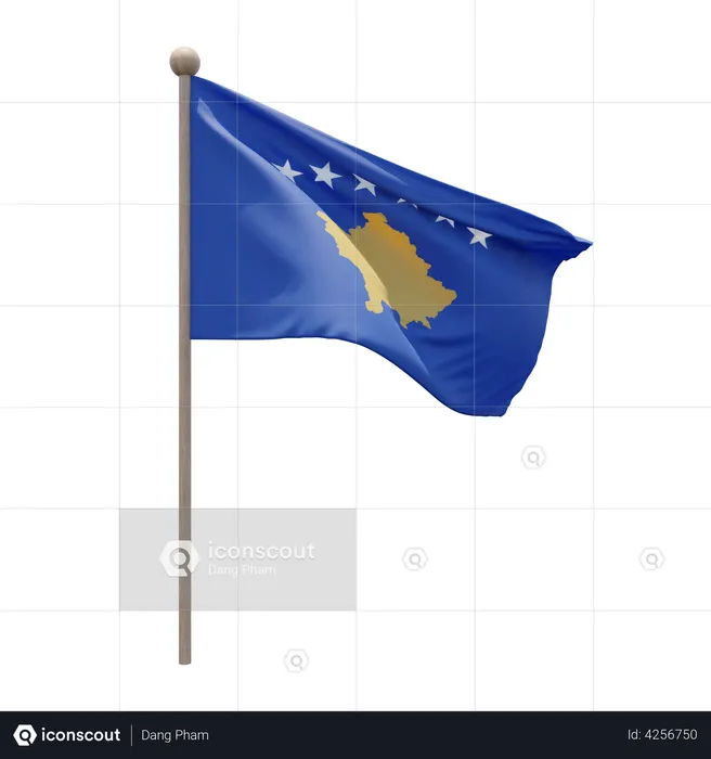 Kosovo Flagpole Flag 3D Illustration