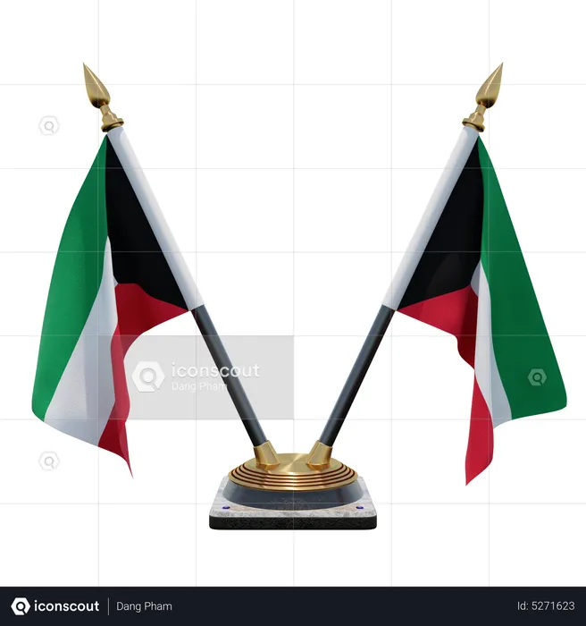 Kuwait Double (V) Desk Flag Stand Flag 3D Icon