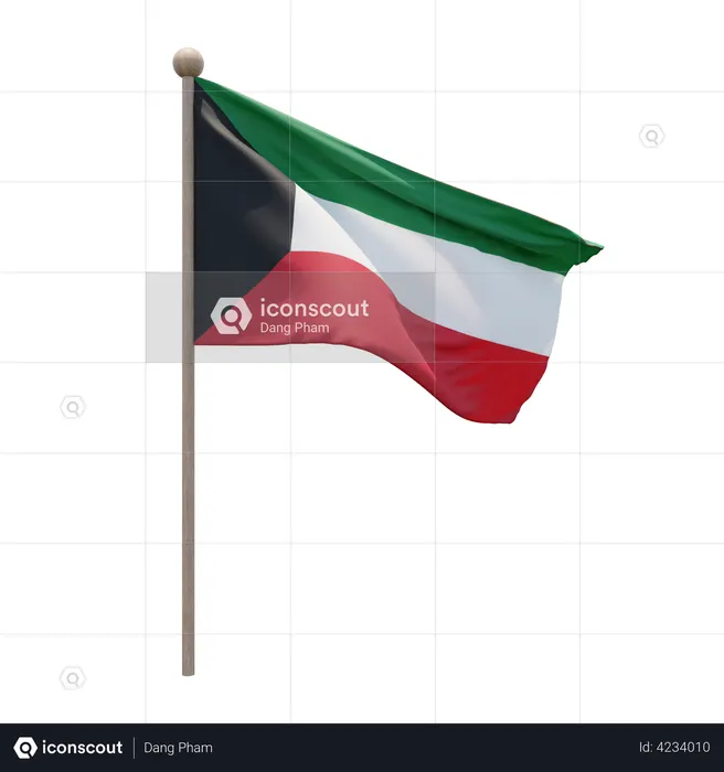 Kuwait Flag Pole  3D Flag