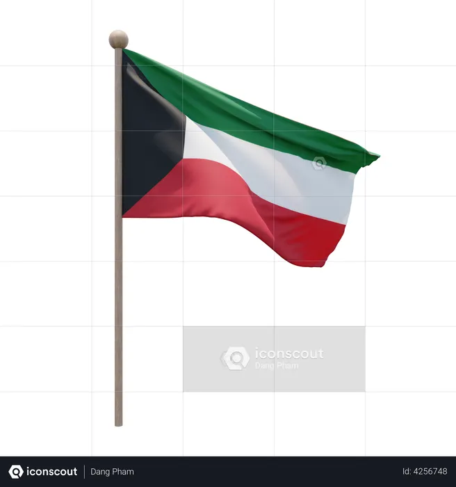 Kuwait Flagpole Flag 3D Illustration