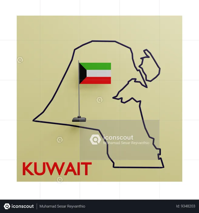 Kuwait map Flag 3D Icon