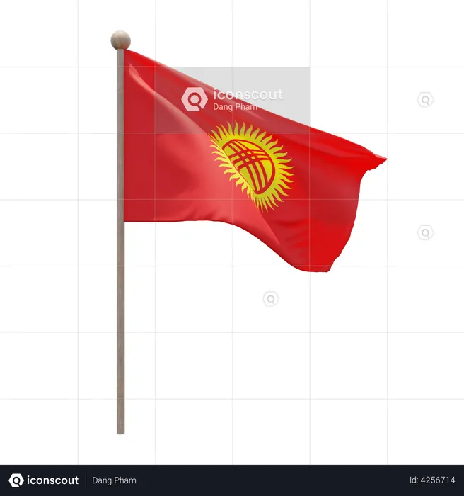 Kyrgyzstan Flagpole Flag 3D Illustration