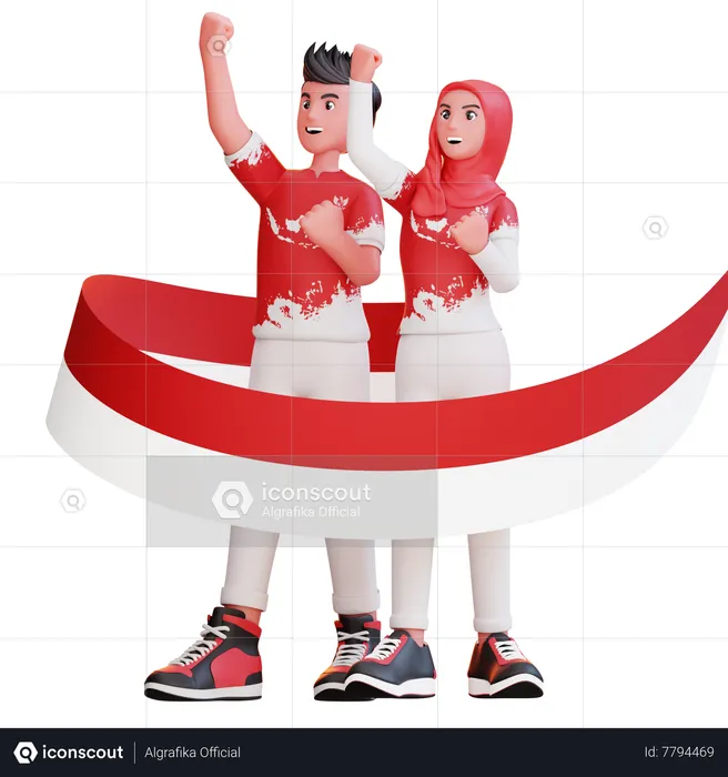 La gente celebra el Día de la Independencia de Indonesia  3D Illustration