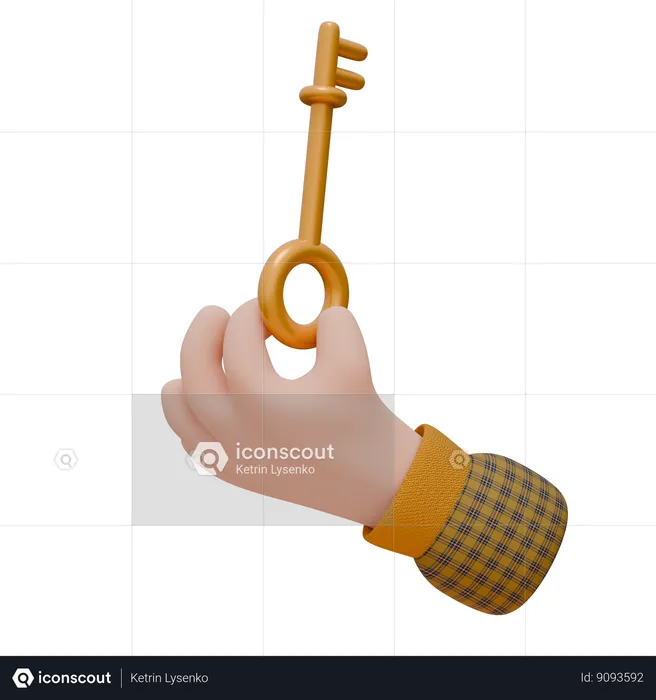 La main tient une clé en or  3D Icon