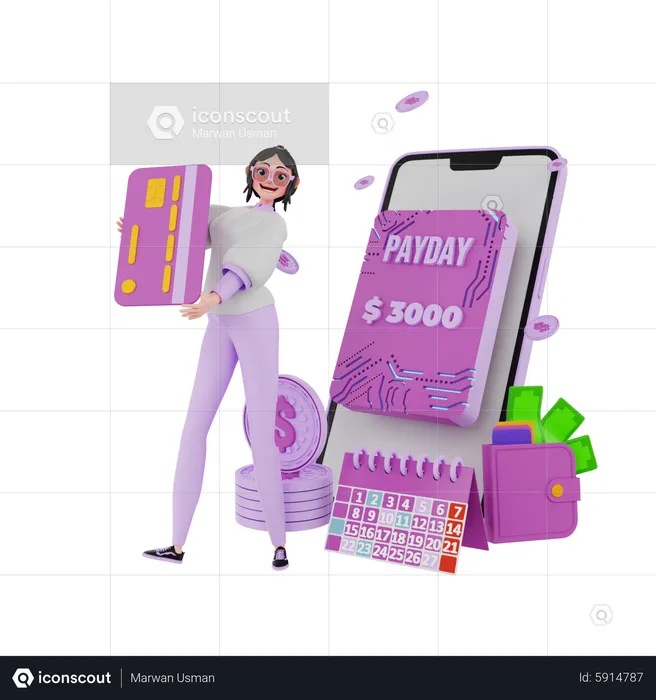 Lady holding credit card for pay bill  3D Illustration