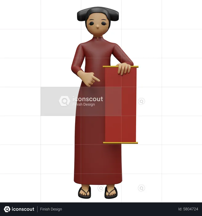 Lady pointing someting while holding banner  3D Illustration