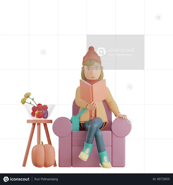 Lady Read Book  3D Illustration