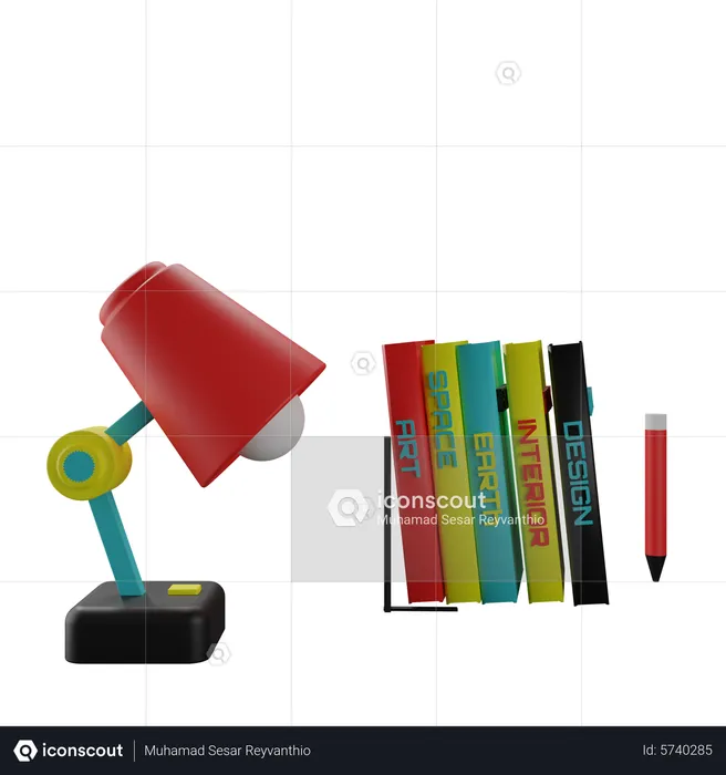 Lámpara y libros  3D Icon