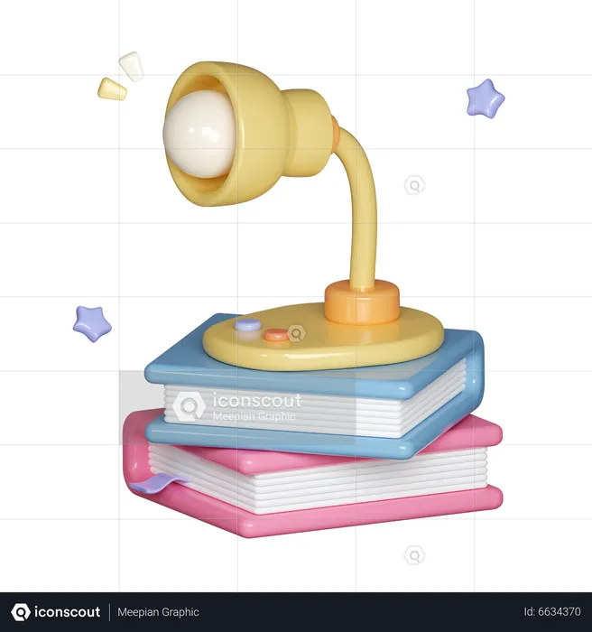 Lampe de table sur une pile de livres  3D Icon