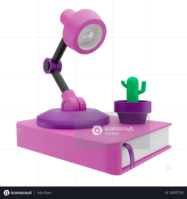 Lampe d'étude et livre  3D Illustration