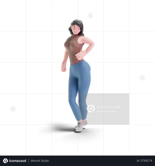 Langhaariges Mädchen stehend pose  3D Illustration