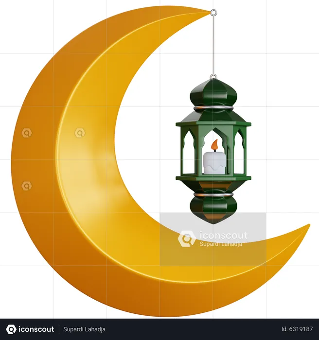 Lantern With Crescent Moon  3D Icon