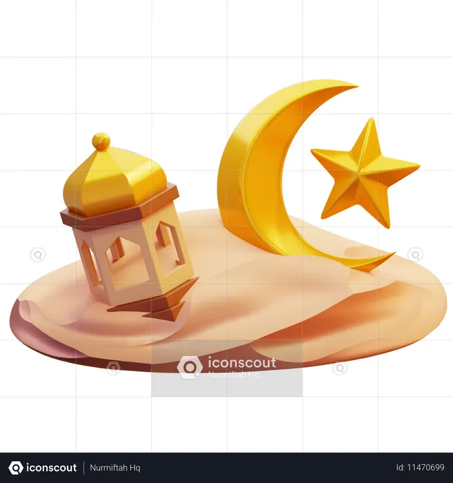 Lanterna lua crescente e estrela  3D Icon