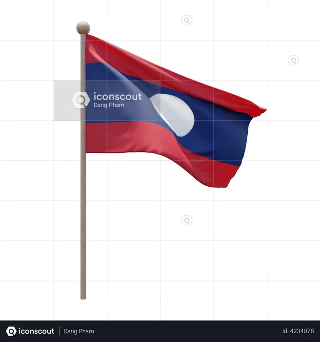 Laos Flag Pole  3D Flag