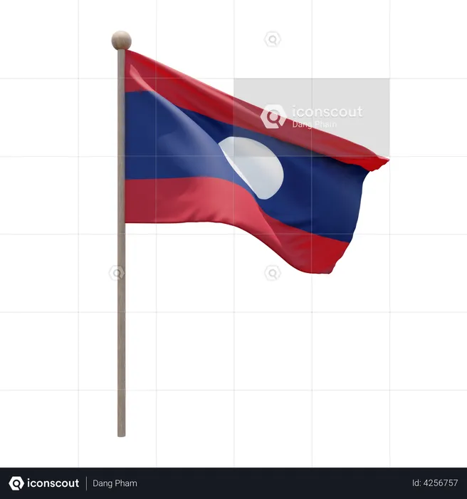 Laos Flagpole Flag 3D Illustration