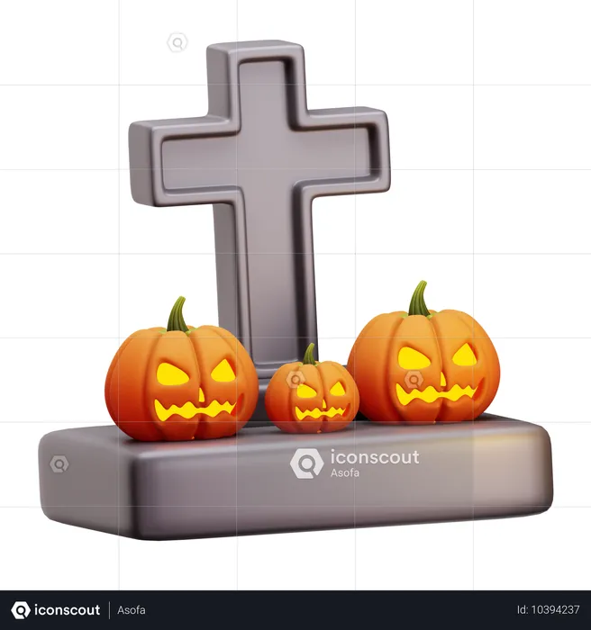 Lápida con Jack O Lantern  3D Icon