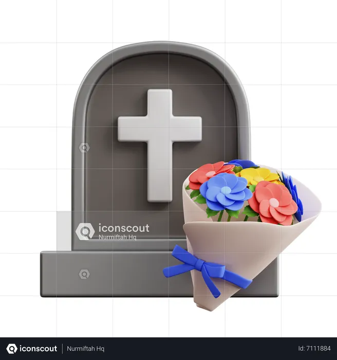 Lápide e buquê de flores  3D Icon