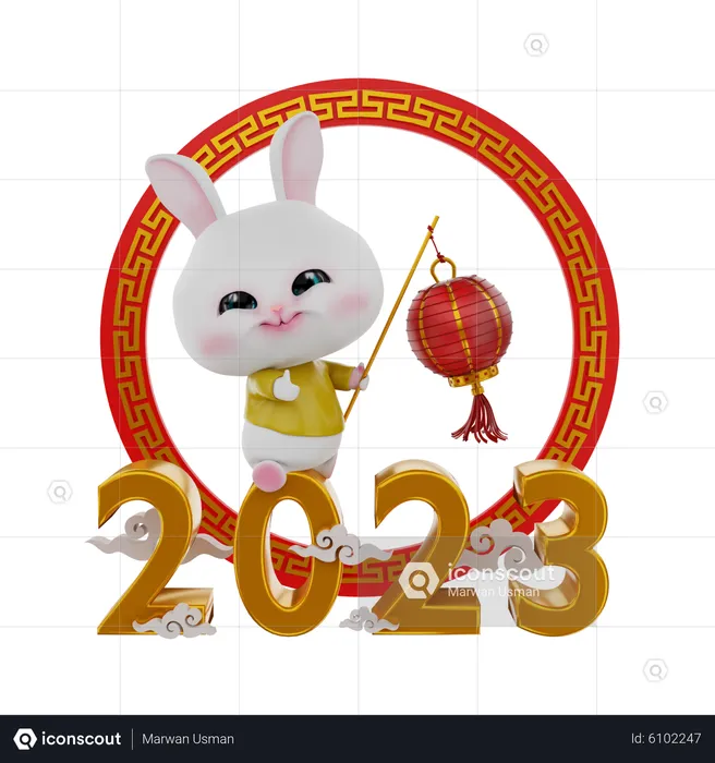 Lapin chinois avec lanterne chinoise en 2023  3D Illustration