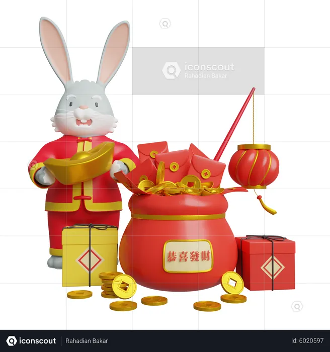 Le lapin chinois célèbre le nouvel an chinois  3D Illustration