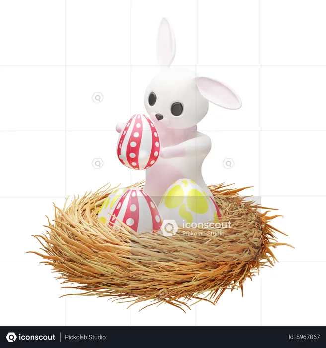 Lapin et oeuf dans le nid  3D Icon