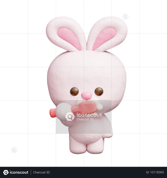 Lapin mignon se brossant les dents  3D Icon