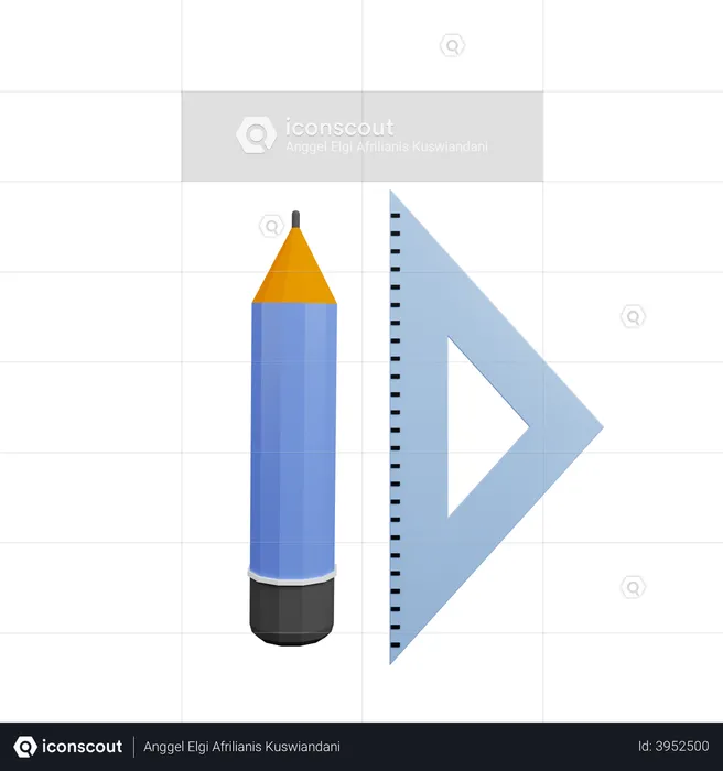 Lápis com régua  3D Illustration