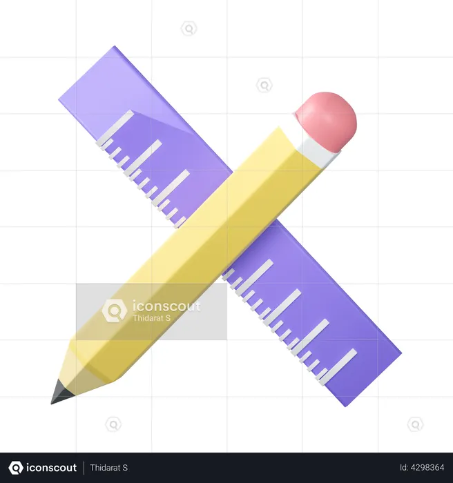 Lápiz y regla  3D Illustration