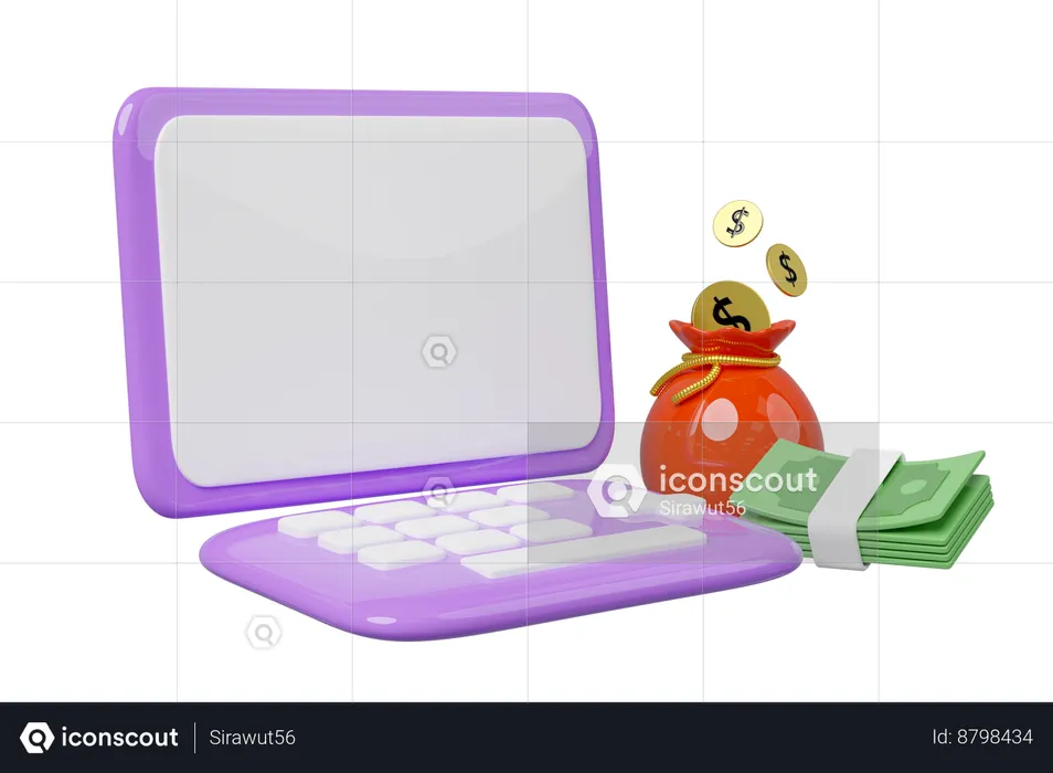 Laptop And Cash  3D Icon