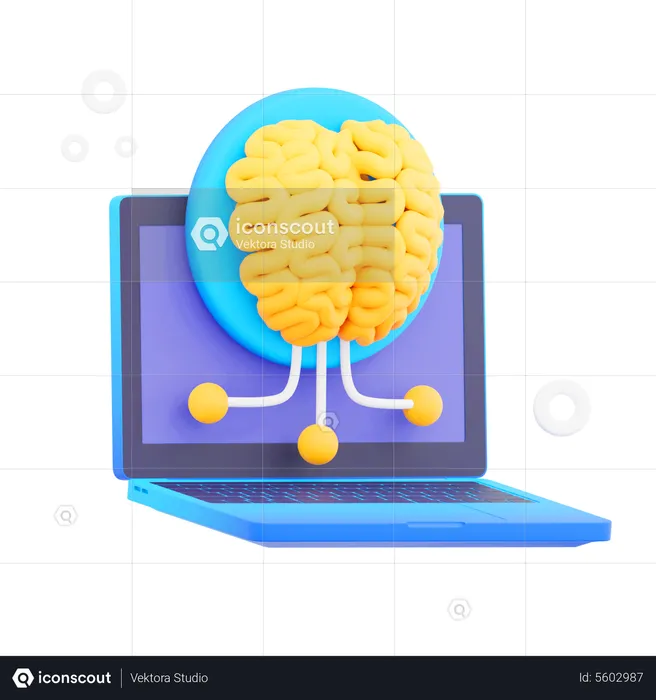 Laptop Brain Illustrations  3D Icon