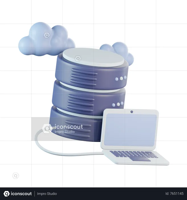 Laptop Cloud Database  3D Icon
