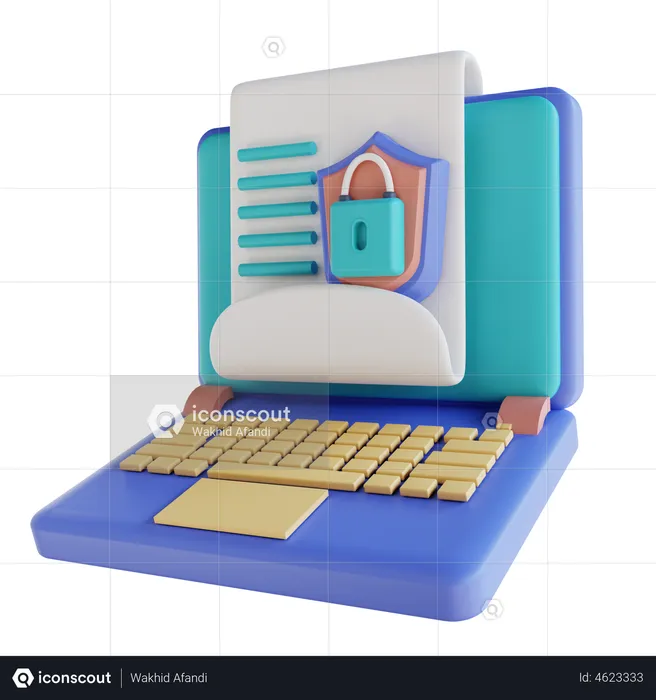 Laptop Document Security  3D Illustration