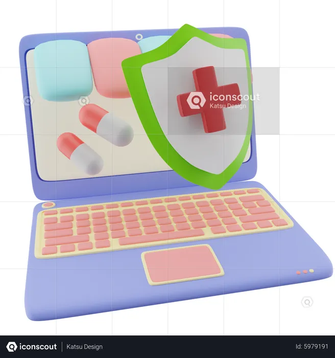 Laptop medical shield  3D Illustration