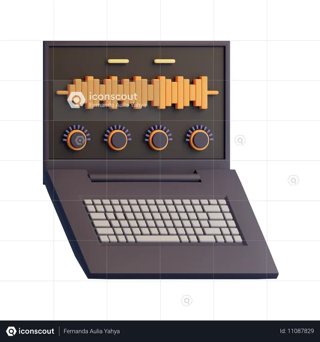 Laptop Open on Audio Software  3D Icon