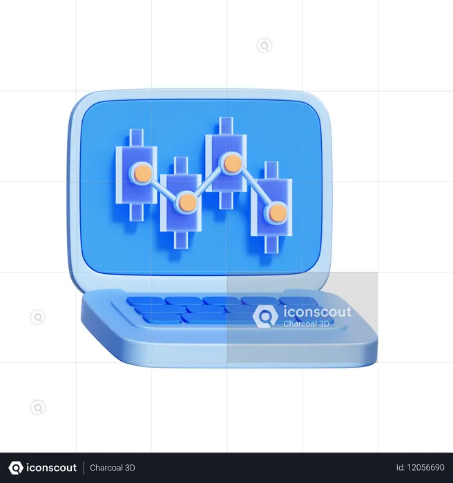 Laptop Trading Chart  3D Icon