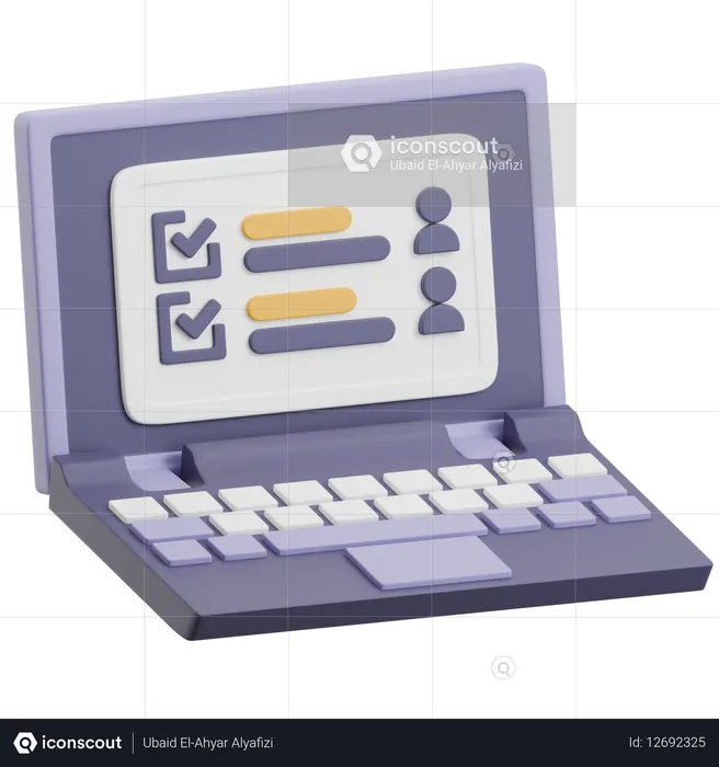 Laptop With Checklist And Profile  3D Icon