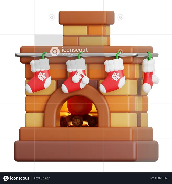 Lareira com meia de natal  3D Icon