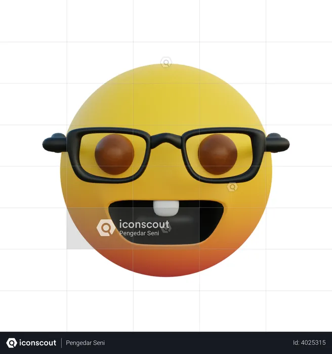 Laughing emoticon wearing clear glasses and bunny teeth Emoji 3D Illustration