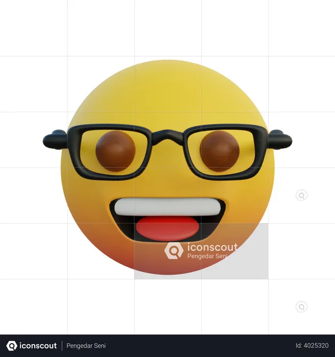 Laughing face emoticon wearing clear glasses Emoji 3D Emoji