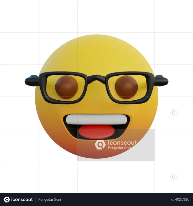 Laughing face emoticon wearing clear glasses Emoji 3D Illustration