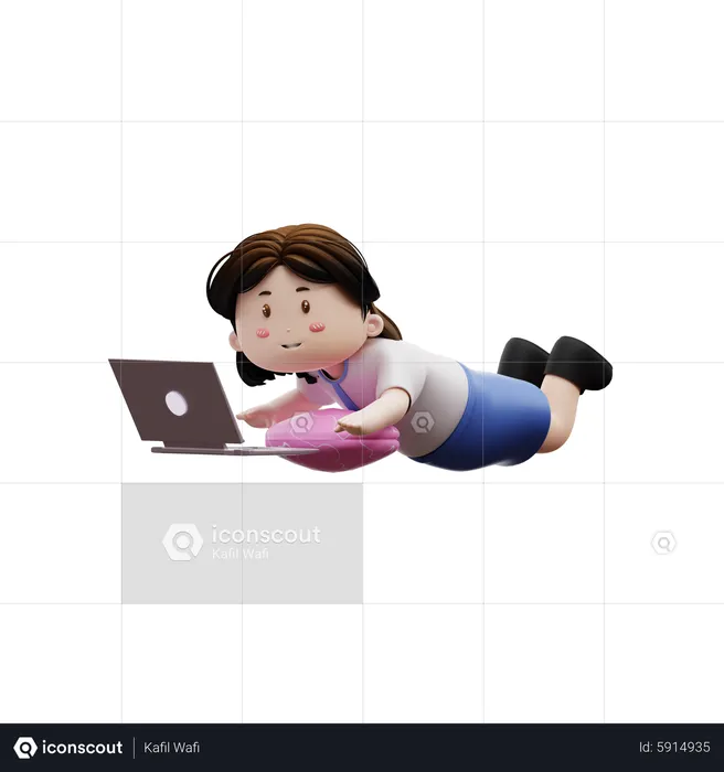 Lazy student playing laptop  3D Illustration