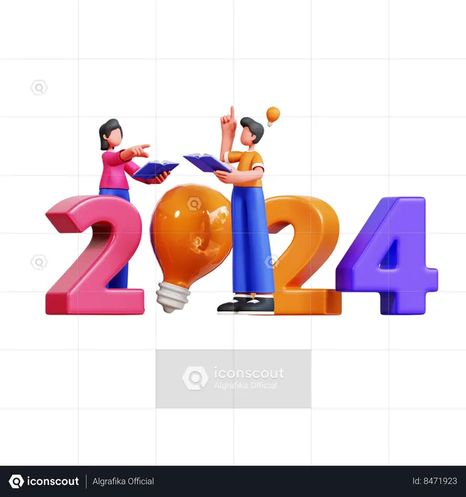 Un couple a de nouvelles idées pour l’année 2024  3D Illustration