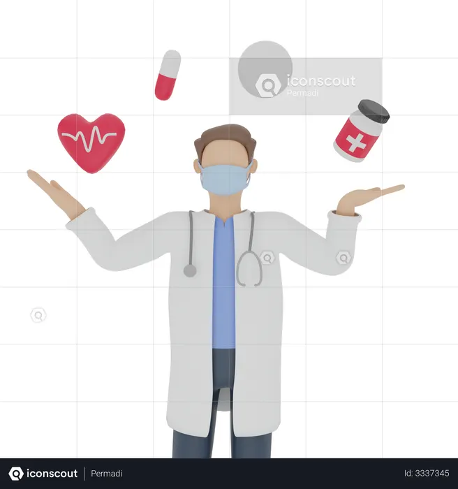 Le médecin montre les options de médicaments  3D Icon
