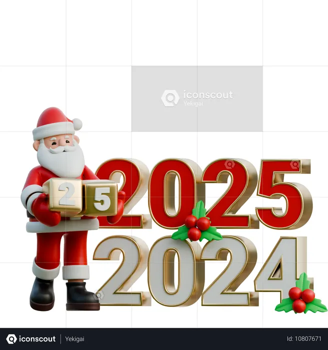 Le Père Noël ajuste les chiffres 2024 et 2025  3D Illustration