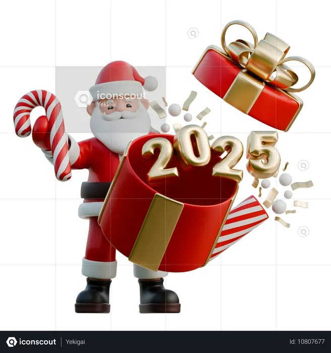 Le Père Noël enveloppe 2025 de lumières de Noël  3D Icon