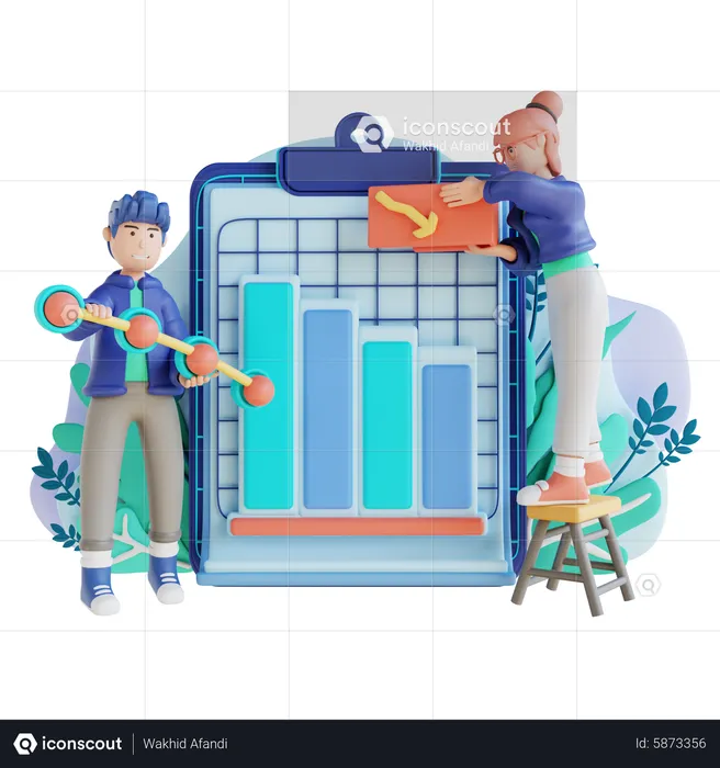 Le rapport de données d'analyse de l'équipe marketing tombe en panne  3D Illustration